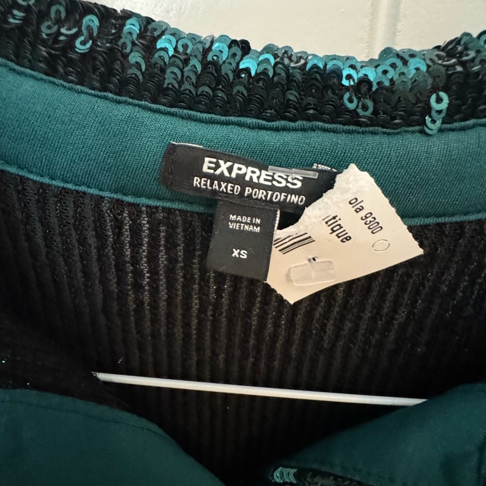 Express Teal Sequin Button Down Shirt Women’s Xs - image 4